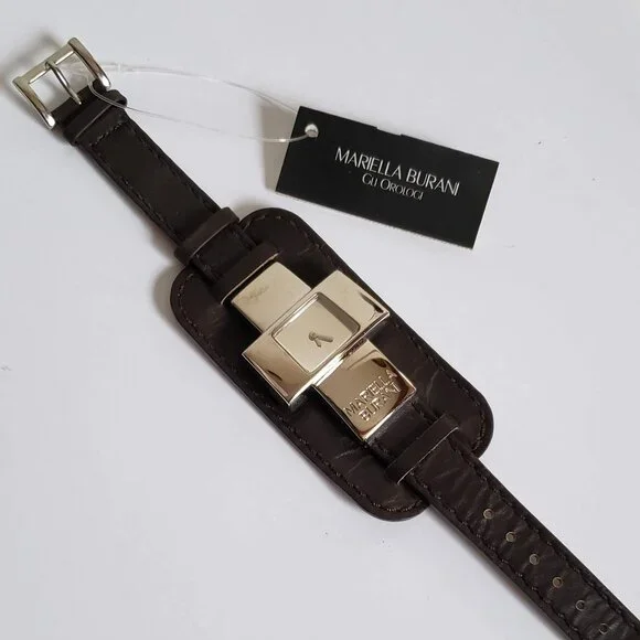 Italy MARIELA BURANI Cross Modernist Watch Silver Black Leather Strap Cruz - Picture 6 of 8